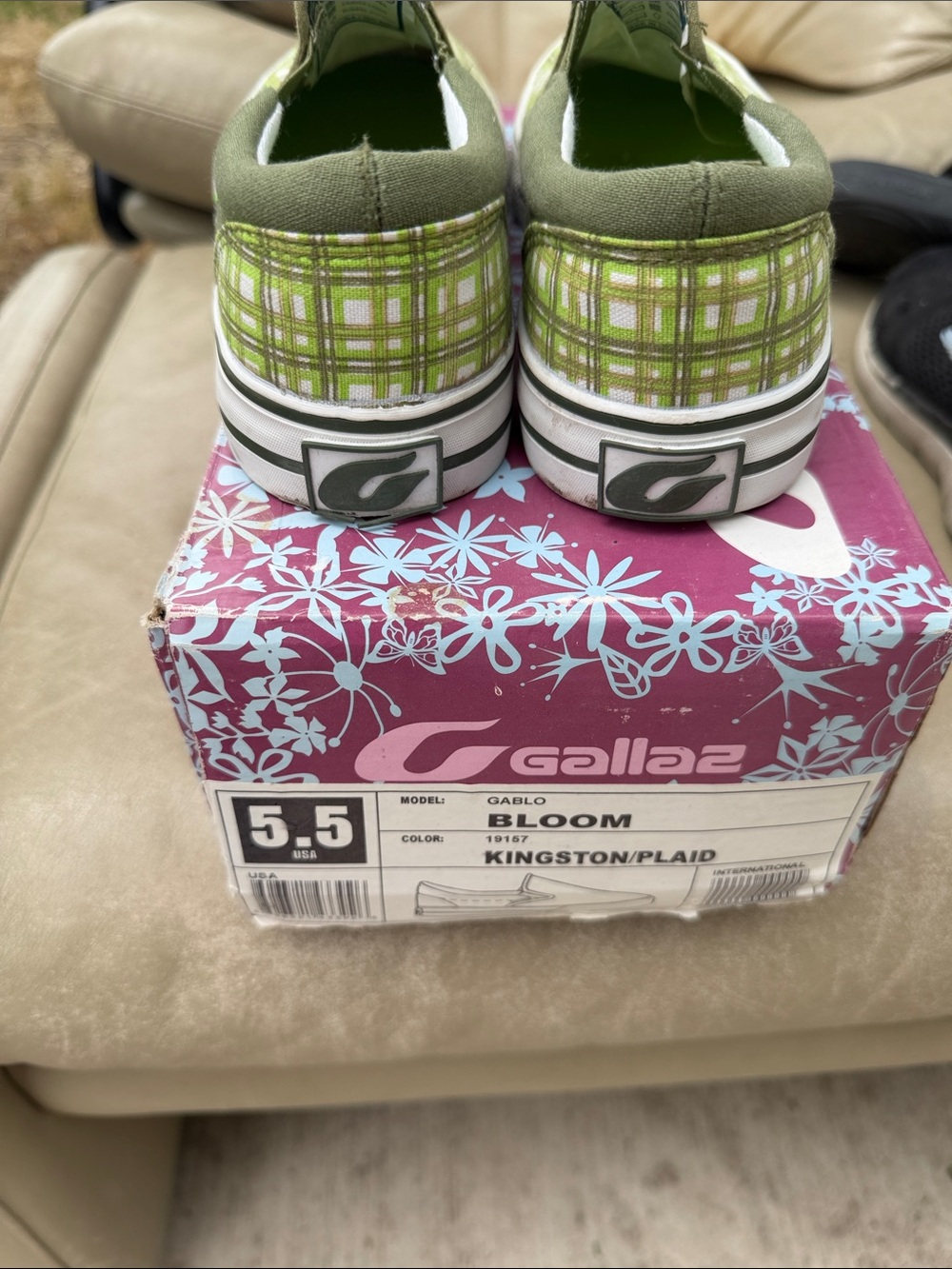 BloomChic Kids Plaid Canvas Sneakers in Green and White